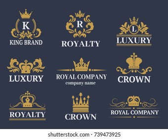 Crown king vintage premium white badge heraldic ornament luxury kingdomsign vector illustration.