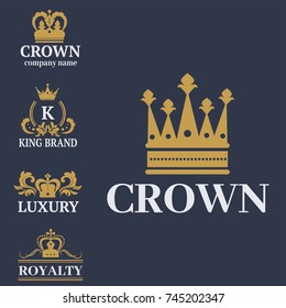 Crown king vintage premium white badge heraldic ornament luxury kingdomsign vector illustration.