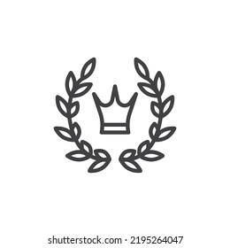 Crown and laurel wreath line icon. linear style sign for mobile concept and web design. Trophy wreath outline vector icon. Symbol, logo illustration. Vector graphics