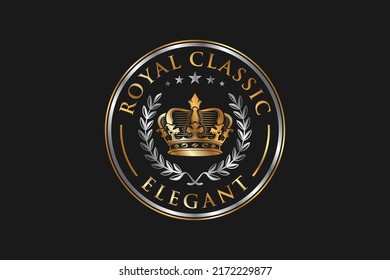 Diseño del logo de la corona laurel wreath real clásico oro elegante plata rey icono de la reina medieval 