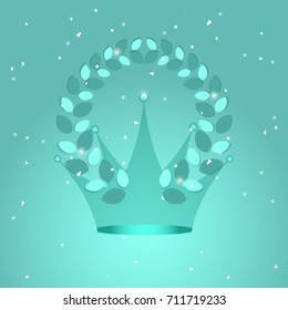 Crown and laurel wreath on turquoise background, stock vector