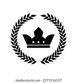 Crown and laurel wreath vector icon. Award, success, champion sign. isolated on white background. vector illustration