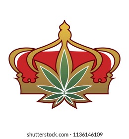 crown with a leaf of cannabis