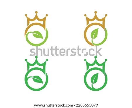 Crown Leaf Logo Concept sign symbol icon Element Design. Health Care, Ecology, Herbal, Spa, Beauty salon, Boutique, Natural Products, Organic Logotype. Vector illustration template  