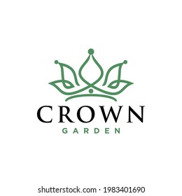 Crown Leaf Logo Design. Green Leaves Crown Logo