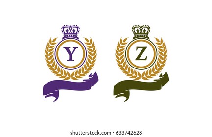 Crown Leaf Ribbon Initial Y Z