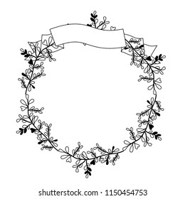 crown leafs and ribbon circular frame
