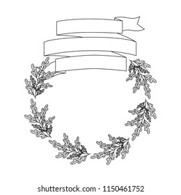 crown leafs and ribbon circular frame