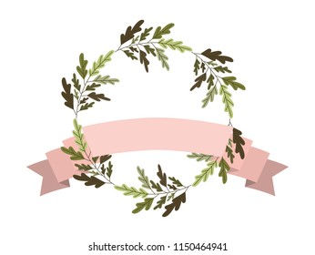 crown leafs and ribbon circular frame