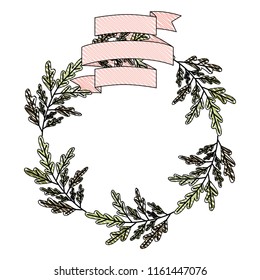 crown leafs and ribbon circular frame