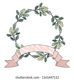 crown leafs and ribbon circular frame