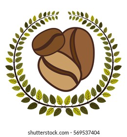 crown of leaves with coffee beans in different sizes
