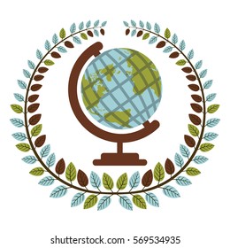 crown of leaves with earth world map