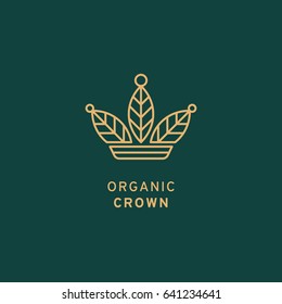 Crown with leaves, icon. Organic shape, vector illustration