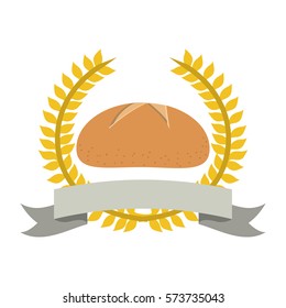 crown of leaves with label tape and bread vector illustration