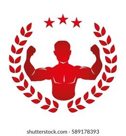 crown of leaves with red silhouette half body muscle man
