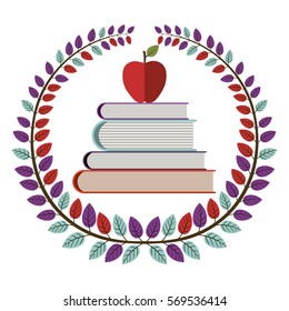 crown of leaves with school books with apple