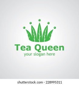 Crown from leaves vector logo design, icon idea for tea brand