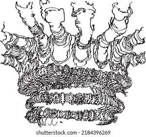 Crown like non figurative freehand drawn illustration in black and white