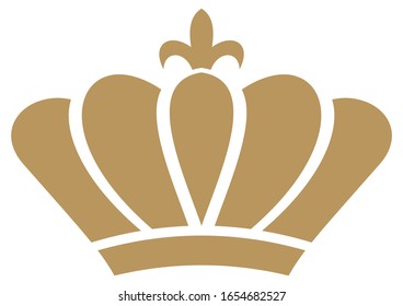 Crown with lily in gold on white isolated background.