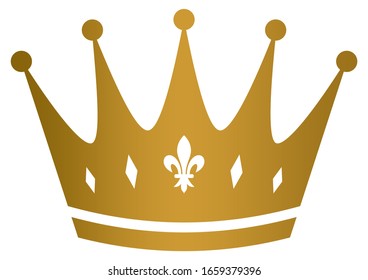 Crown with lily in gold on white isolated background.