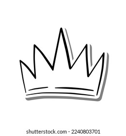 Kronen-Linien-Kunstelemente auf weißer Silhouette und grauem Schatten, handgezeichnete Grafiken. Einzeln auf weißem Hintergrund, Vektorgrafik. 