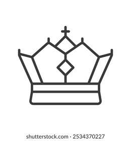 Crown, em design de linha, verde. Coroa, realeza, rei, rainha, tiara, regal, emblema no vetor de fundo branco. Ícone de traçado editável Crown