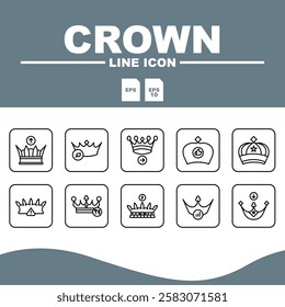 crown Line Editable Icons set, Set of editable crown themed line icons, perfect for royal and luxury themed designs.