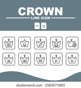 crown Line Editable Icons set, A collection of crown line art icons with a variety of elegant and minimalist designs.
