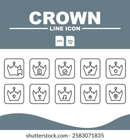 crown Line Editable Icons set, Editable crown line icon design, ideal for royal, majesty and prestige themed design projects.
