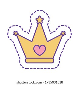 crown line and fill style icon design, Cute patch expression emoticon and childhood theme Vector illustration