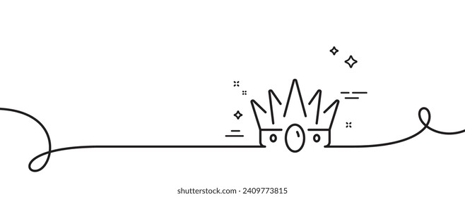 Crown line icon. Continuous one line with curl. King or queen corona sign. Royal monarchy symbol. Crown single outline ribbon. Loop curve pattern. Vector