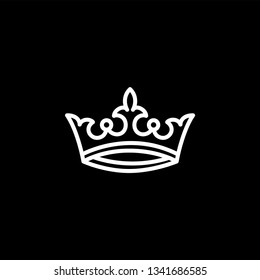 Crown Line Icon On Black Background. Black Flat Style Vector Illustration.