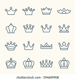 Crown line icon set