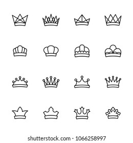 Crown line icon set. Editable stroke vector. Pixel perfect. Isolated at white background. Easy to crop.