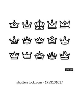 Conjunto de vectores de iconos de la línea corona. Ilustración del vector del logotipo de la corona