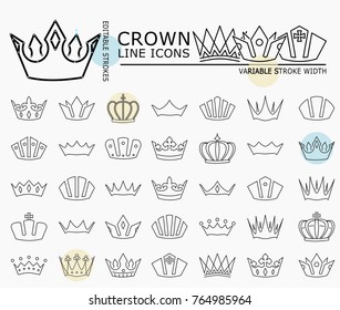 Crown line icons with minimal nodes and editable stroke width and style