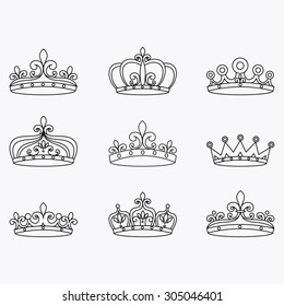 Crown line icons. Set crowns