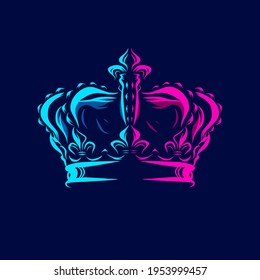 Crown line pop art potrait logo colorful design with dark background. Abstract vector illustration. Isolated black background for t-shirt, poster, clothing, merch, apparel, badge design