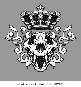 The crown and the lion skull. Heraldic emblem.