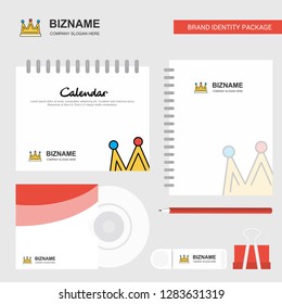 Crown Logo, Calendar Template, CD Cover, Diary and USB Brand Stationary Package Design Vector Template