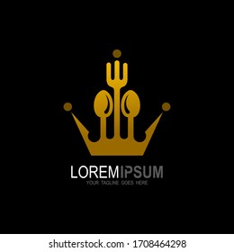 Kronlogo mit Besteck-Design-Vorlage, Löffel, Gabelsymbole