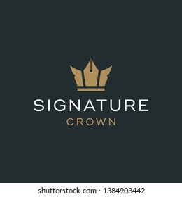 Crown logo design concept. Merging between crown and pen. Looks elegant and luxury.