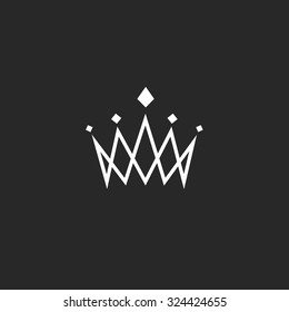 Crown Logo Design Element, Linear Monogram Abstract Symbol, Overlapping Thin Lines Royal Icon, Template Hotel Emblem