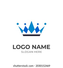 Design-Design-Vorlage für das Kronlogo, Vektorgrafik mit flachem Blau- und schwarzem Farbstil