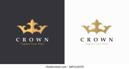 Crown Logo. Gold Decorative Geometric Shape Royal King Queen Symbol isolated on Double Background. Flat Vector Logo Design Template Element.