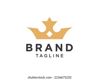 Crown Logo. Gold Decorative Geometric Shape Royal King Queen Symbol isolated on White Background. Flat Vector Logo Design Template Element.