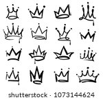 Crown logo graffiti icon. Black elements isolated on white background. Vector illustration. 