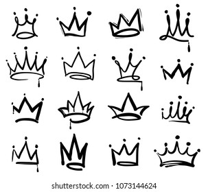 Crown logo graffiti icon. Black elements isolated on white background. Vector illustration. 