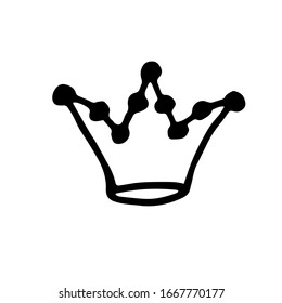 Crown logo graffiti icon. Black icon isolated on white background. Doodle vector illustration. Queen royal princess symbol. Outline design for drawing greeting cards, promotional items for girl,women.